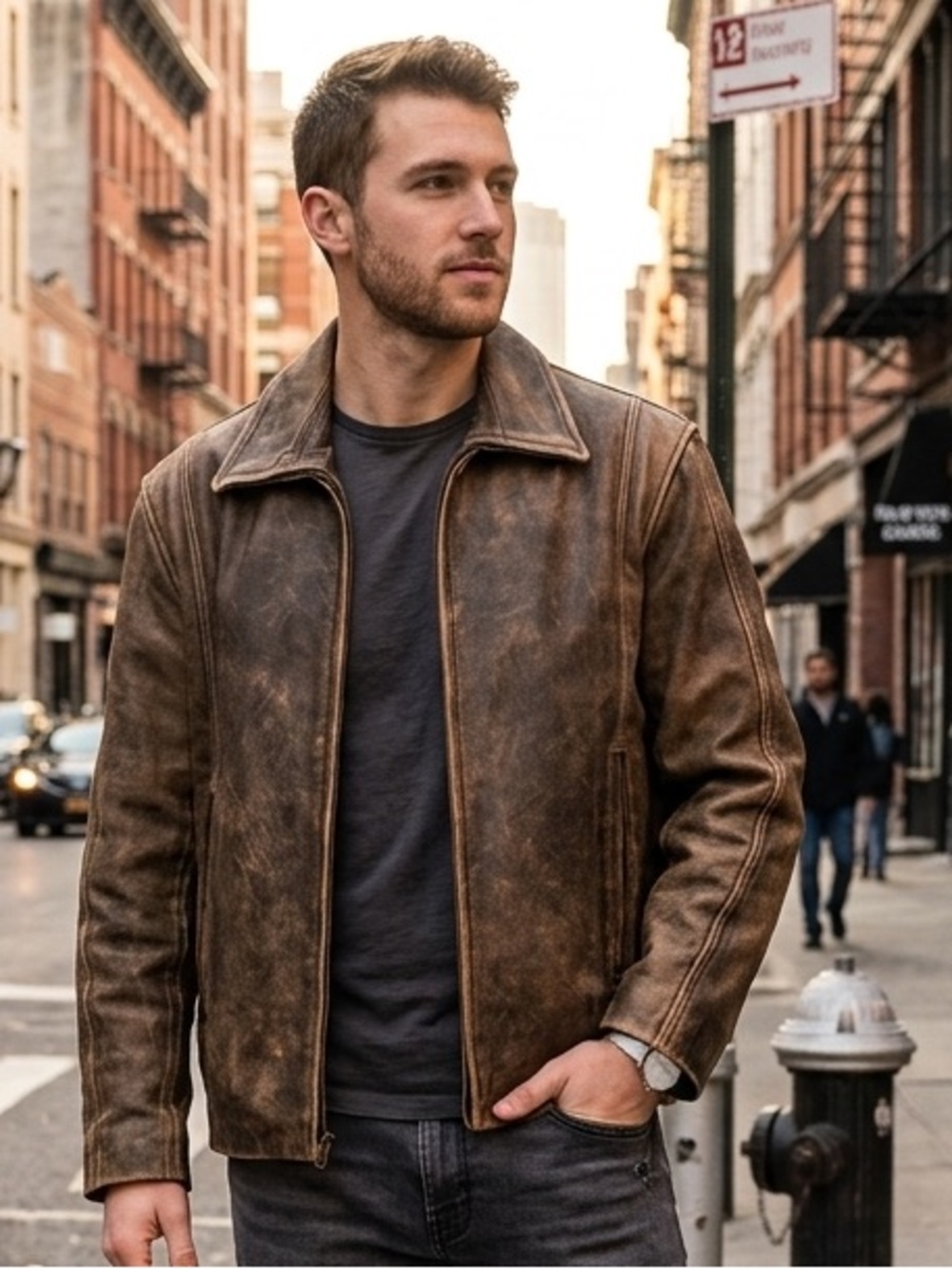 Kenneth Cole Reaction Distressed Leather Moto Jackete L Y2K